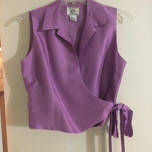 Ice Pink Silk Sleeveless Wrap Blouse Size L.